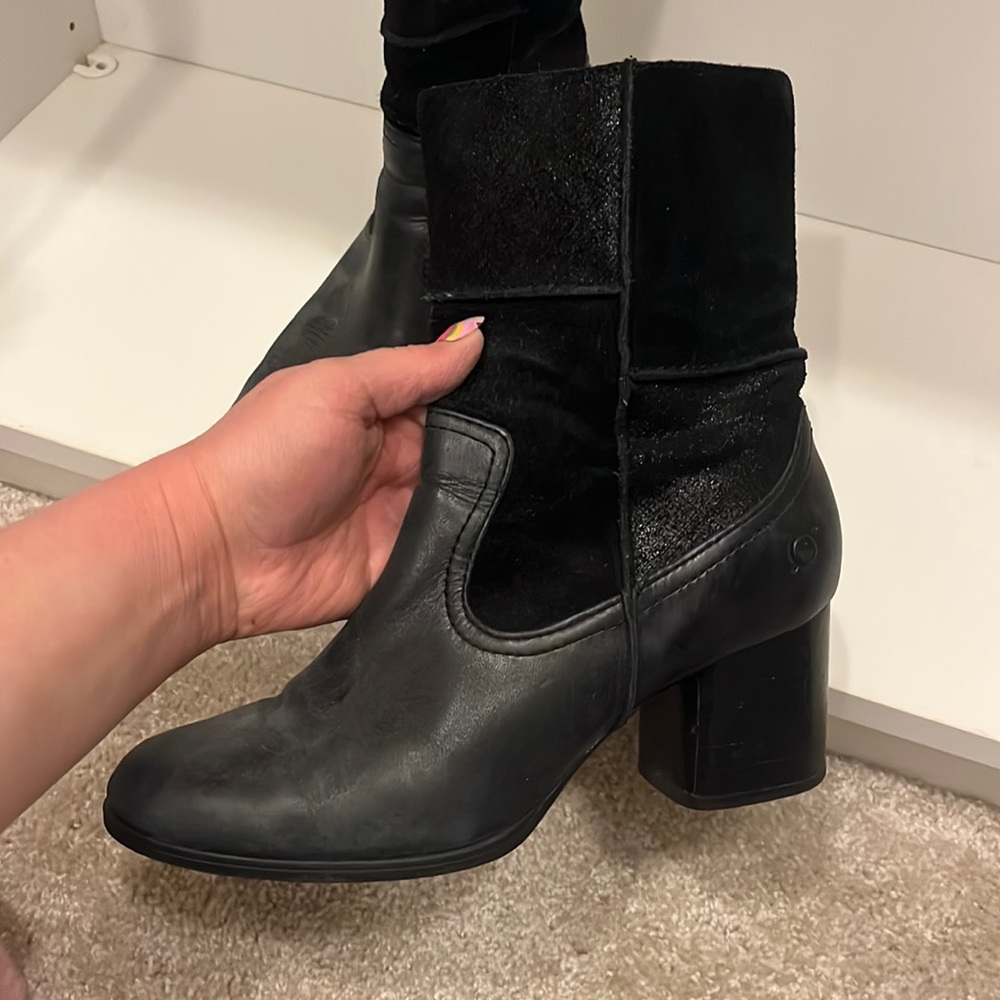 Born Black Patchwork Boot Heels size 8.5